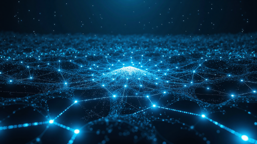 机器学习技术图片，展示复杂的神经网络图表，蓝色科技背景，现代化数据可视化界面